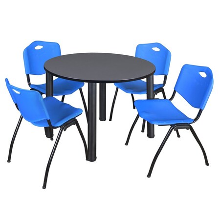 Kee Kee Round Table & Chair Set, Wood, Metal, Plastic Top, Grey TB48RNDGYBPBK47BE